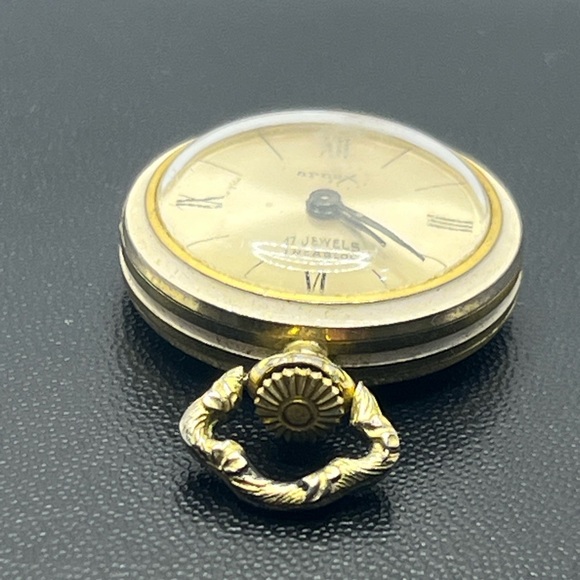 Arnex 17 Jewels cream enamel gold tone vintage pocket watch wind up Victorian main image 15